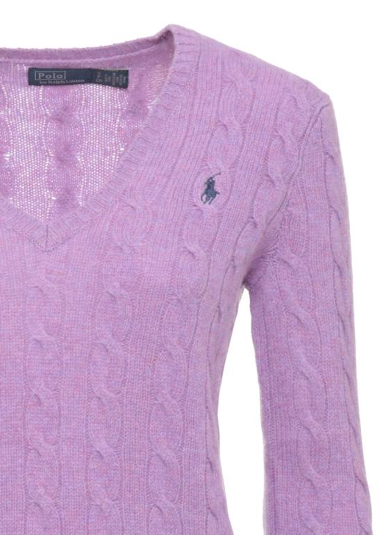 26FW 폴로 랄프로렌 포니 로고 자수 케이블 니트 v넥 스웨터 211971866501 Purple - POLO RALPH LAUREN