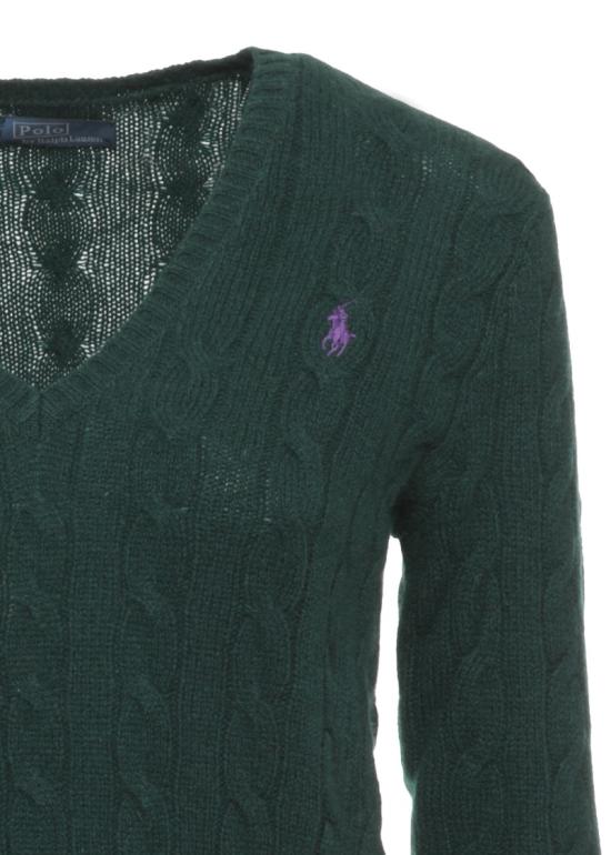 26FW 폴로 랄프로렌 포니 로고 자수 케이블 니트 v넥 스웨터 211971866009 Black - POLO RALPH LAUREN