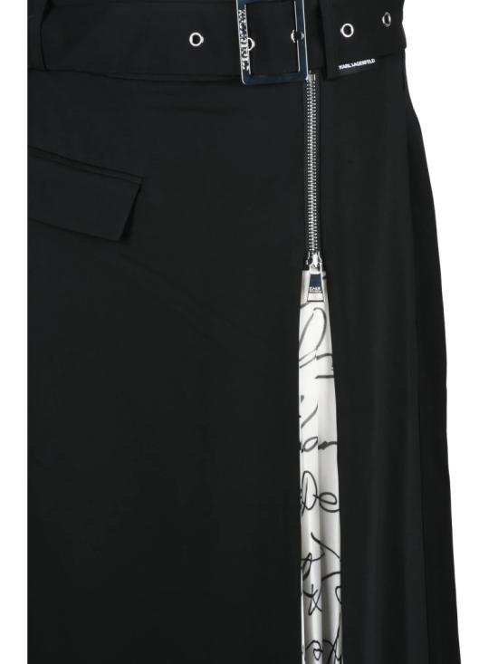 25FW 칼라거펠트 스커트 블랙 비스코스 혼방 지퍼 플레어 미디 - KARL LAGERFELD