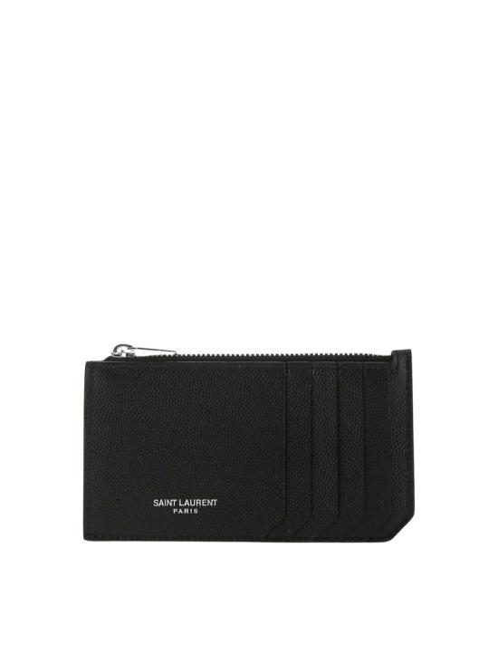 26FW 생로랑 그랑 드 뿌드르 엠보스드 레더 프라그망 지퍼 카드 케이스 609362 BTY0N Black