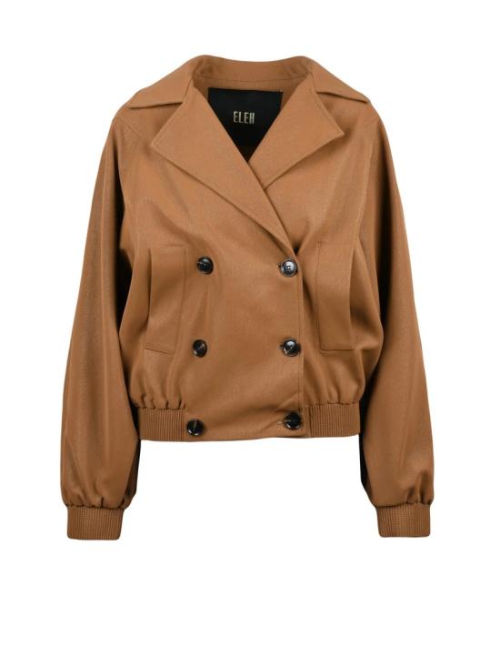 25FW 엘레 코트 브라운 폴리에스터 더블 브레스트 크롭