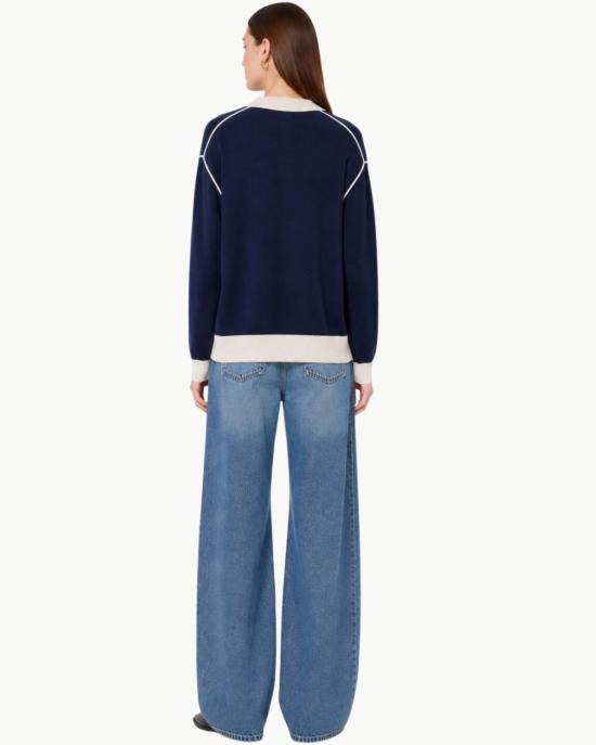  화이트 워렌 스웨터 화이트 + 워렌 캐시미어 혼방 루즈핏 크루넥  네이비 & 아이보리 - WHITE + WARREN