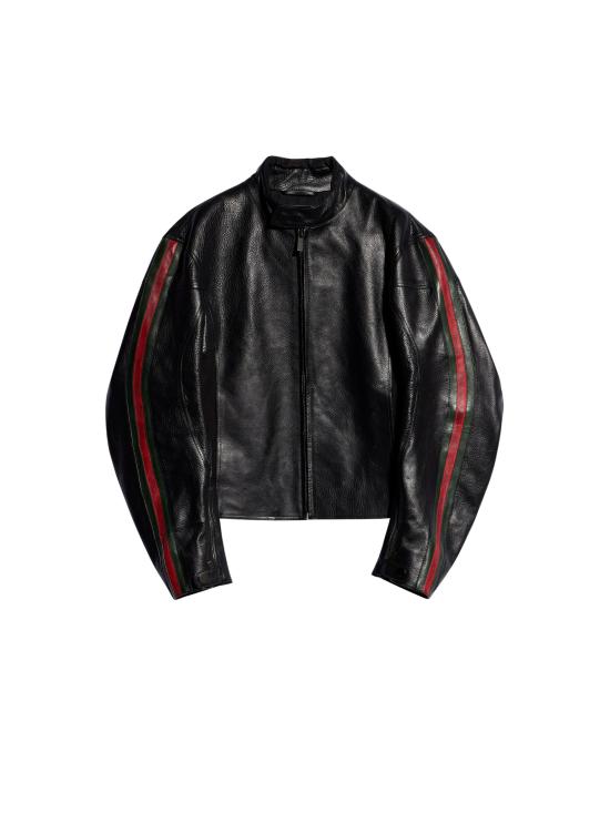 26FW 구찌 웹 디테일 레더 바이커 자켓 874158XNBDW1060 Black