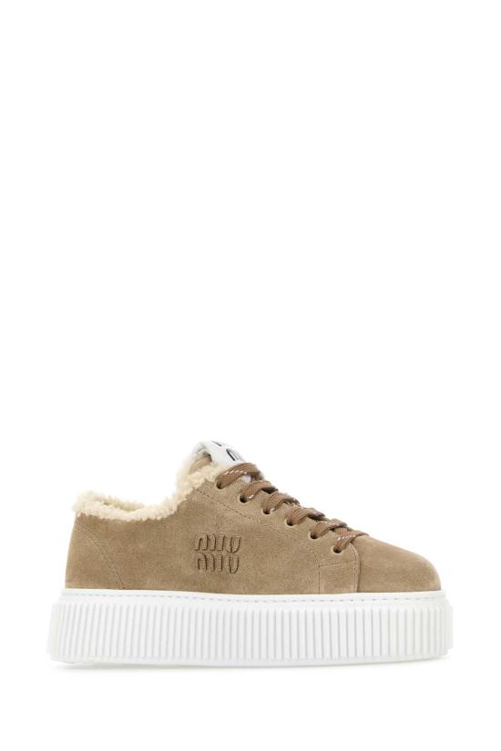 26FW 미우미우 로고 데님 스니커즈 5E389EFZF05Z0G F0F24 BROWN - MIU MIU