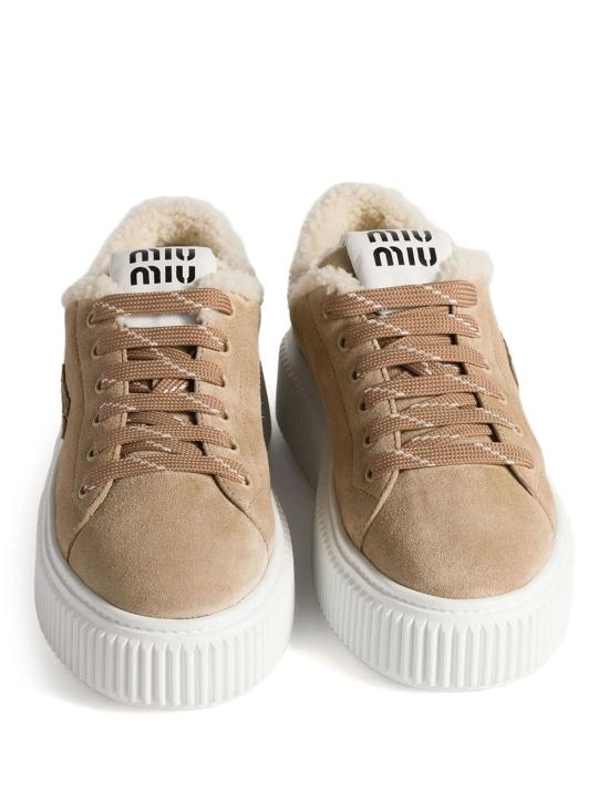 26FW 미우미우 로고 데님 스니커즈 5E389EFZF05Z0G F0F24 BROWN - MIU MIU