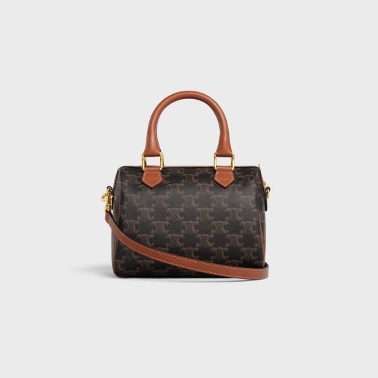 26FW 셀린느 스몰 트리옹프 캔버스 카프스킨 보스턴 백 113772CAS 04LU TAN - CELINE