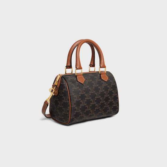 26FW 셀린느 스몰 트리옹프 캔버스 카프스킨 보스턴 백 113772CAS 04LU TAN - CELINE