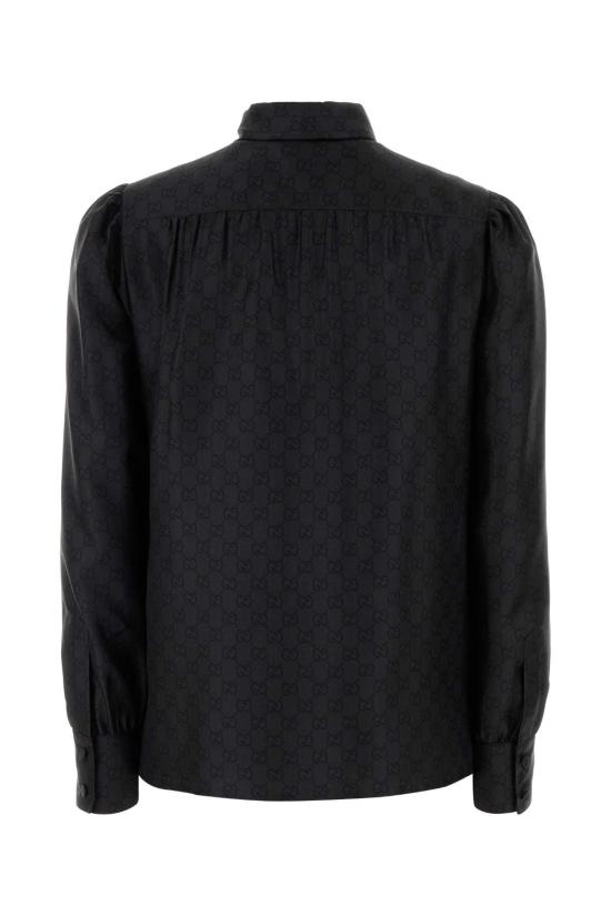 26FW 구찌 보우 디테일 프린트 실크 트윌 셔츠 860513ZAUUN 1120 BLACKGREY - GUCCI