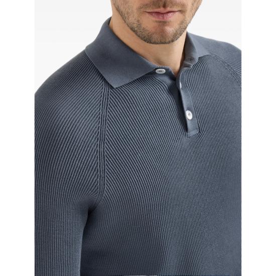 26FW 브루넬로 쿠치넬리 립 니트 폴로 셔츠 M29400105 CFF32 BLUE - BRUNELLO CUCINELLI