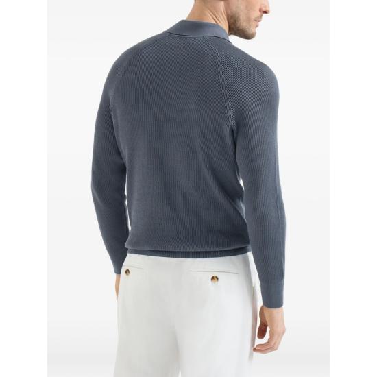 26FW 브루넬로 쿠치넬리 립 니트 폴로 셔츠 M29400105 CFF32 BLUE - BRUNELLO CUCINELLI