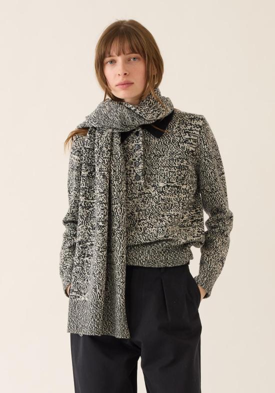  데미리 뉴욕 머플러/스카프 데밀리 칼라 울 멜란지 스카프 블랙/화이트 믹스 - DEMYLEE