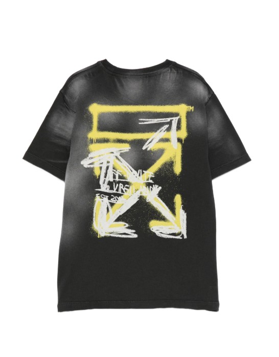 26SS [키즈] 오프화이트 티셔츠 44BAA002S26J00F 010 BLACK ACID WASH - OFF WHITE