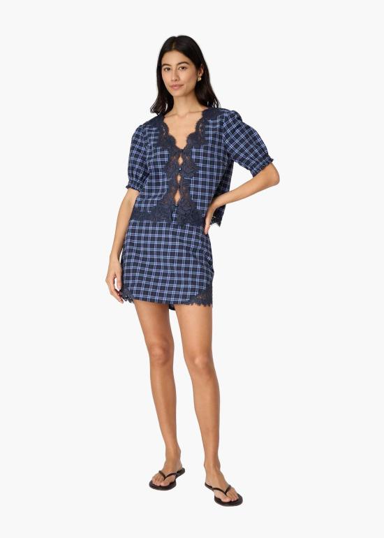  카미 뉴욕 블라우스 Cami Nyc Junie 코튼 탑 네이비 플레이드 - CAMI NYC
