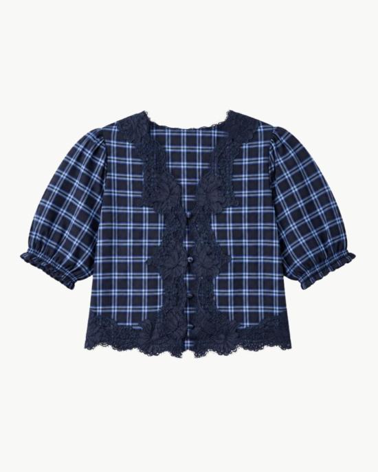  카미 뉴욕 블라우스 Cami Nyc Junie 코튼 탑 네이비 플레이드