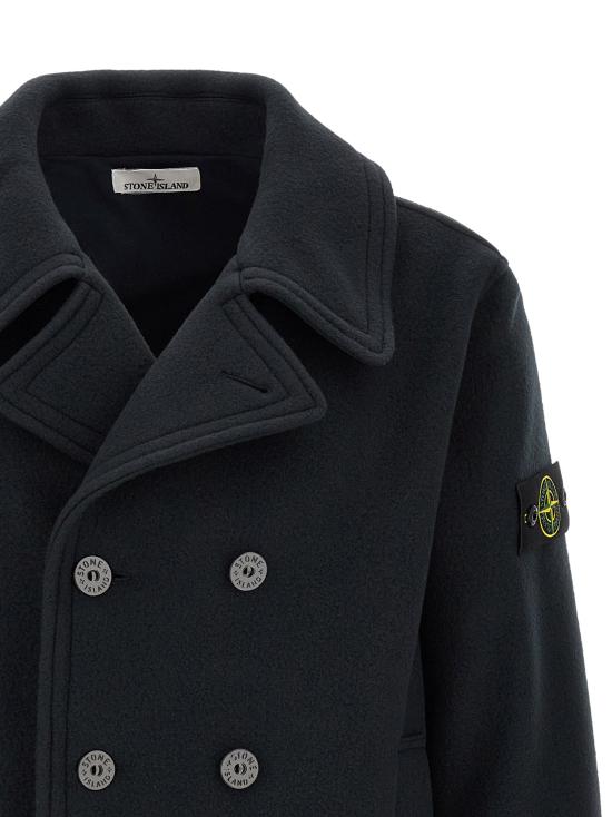 26FW 스톤 아일랜드 패딩 로고 배지가 있는 더블 브레스트  재킷 (블루) - STONE ISLAND