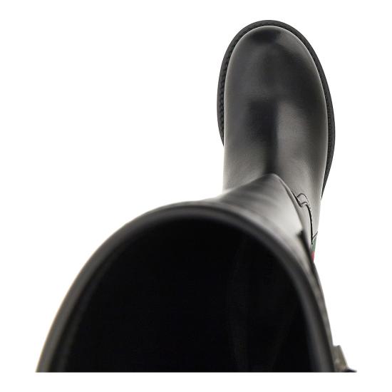 26FW 구찌 웹 디테일 레더 바이커 부츠 A00344AAGSL Black - GUCCI