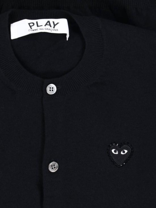 26FW 꼼데가르송 플레이 블랙 하트 x 라인스톤 라운드 넥 가디건 AX N805 0511 Black - COMME DES GARCONS