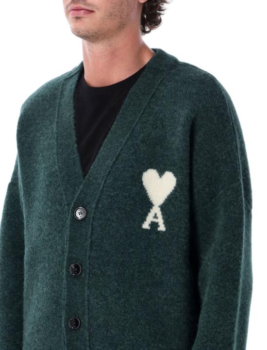26FW 아미 빅 하트 로고 알파카 니트 가디건 UKC365KN0135A279 Green - AMI