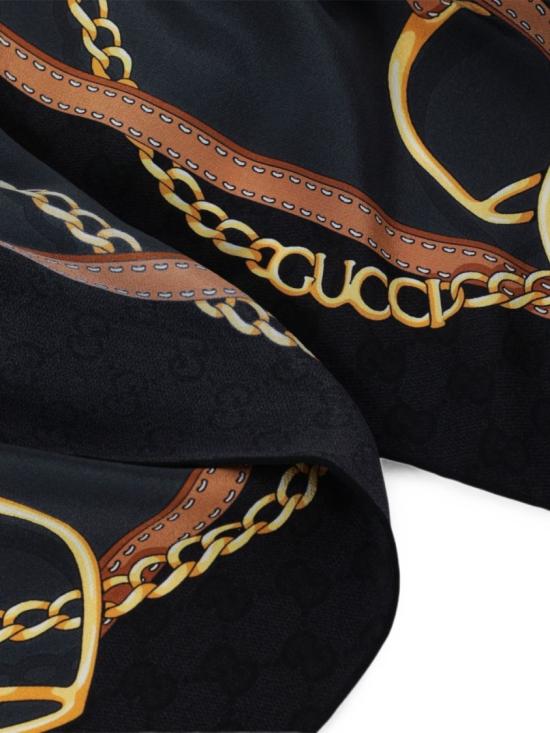 26FW 구찌 프린트 실크 크레이프 드 스카프 8742303G0051063 Black - GUCCI