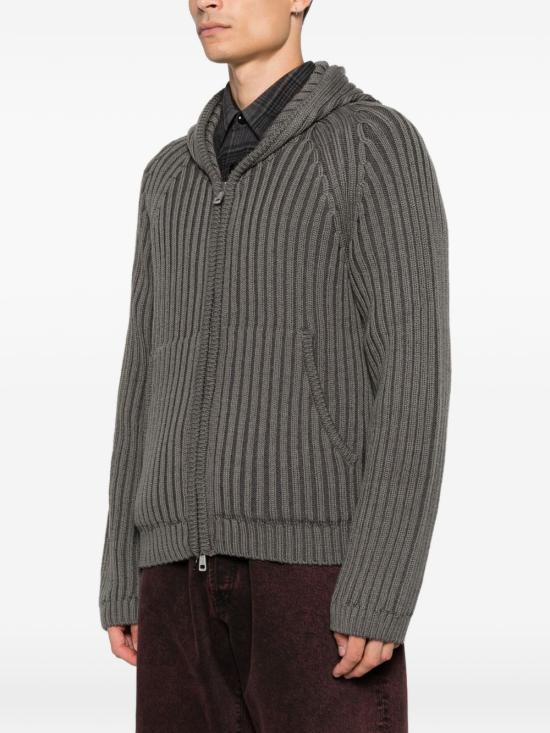 26FW 아워레가시 레벨 리브드 니트 후드 집업 M4263LSSAGESTRIPEDRYMERINOWOOL Dark grey - OUR LEGACY