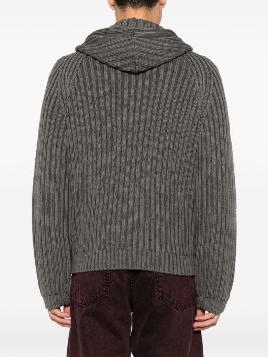 26FW 아워레가시 레벨 리브드 니트 후드 집업 M4263LSSAGESTRIPEDRYMERINOWOOL Dark grey - OUR LEGACY