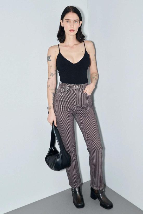  패션 브랜드 컴퍼니 데님 팬츠 패션 브랜드 회사 슬림 스트라이프 레일로드 진 - FASHION BRAND COMPANY