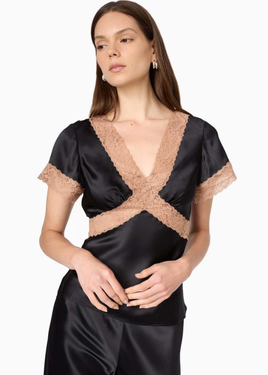 카미 뉴욕 블라우스 카미 NYC 로몰라 실크 탑 블랙 - CAMI NYC