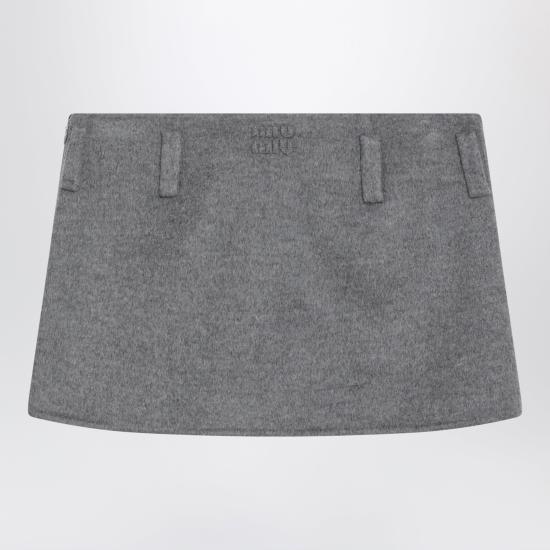 26FW 미우미우 슬릿 울 캐시미어 미니 스커트 MG2750OOO15Q8 Grey - MIU MIU