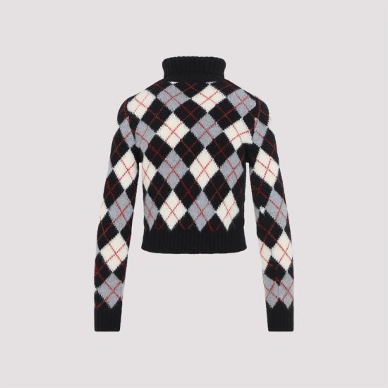 26FW 셀린느 터틀넥 아가일 울 스웨터 RY0M30V32 38WG BLACK WHITE GREY - CELINE