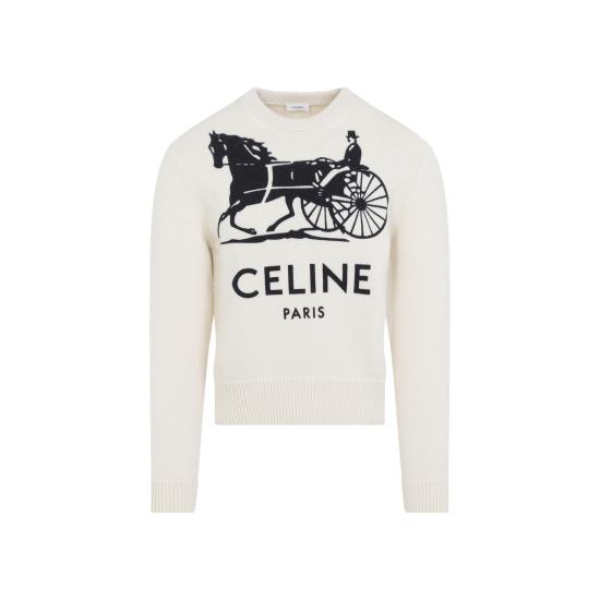 26FW 셀린느 캐시미어 크루넥 스웨터 RY0SV1261 01W1 WHITE BLACK 1 - CELINE