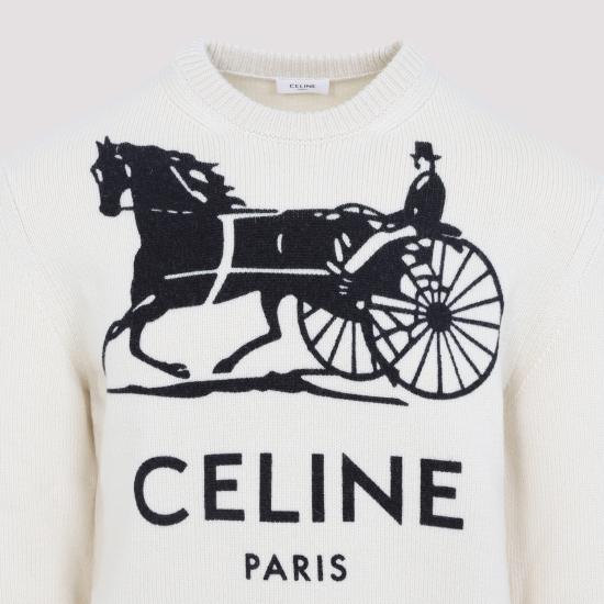 26FW 셀린느 캐시미어 크루넥 스웨터 RY0SV1261 01W1 WHITE BLACK 1 - CELINE