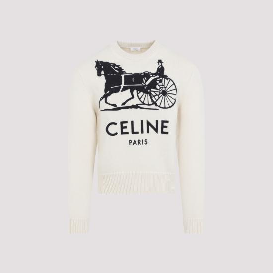 26FW 셀린느 캐시미어 크루넥 스웨터 RY0SV1261 01W1 WHITE BLACK 1 - CELINE
