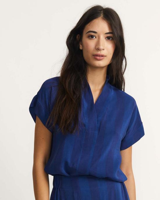  론 블라우스 Lwn Calla Top Lake Shadow Stripe Silk - LWN