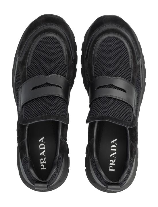 26FW 프라다 프랙스 메쉬 패브릭 및 가죽 하이브리드 로퍼 2DE1633ZM0 F0002 NERO - PRADA
