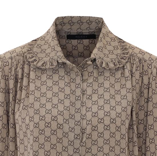 26FW 구찌 프린트 실크 크레이프 드 신 셔츠 A005Y5 ZAVRI2270 BEIGE - GUCCI