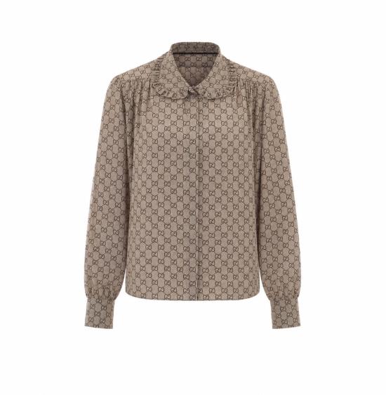 26FW 구찌 프린트 실크 크레이프 드 신 셔츠 A005Y5 ZAVRI2270 BEIGE