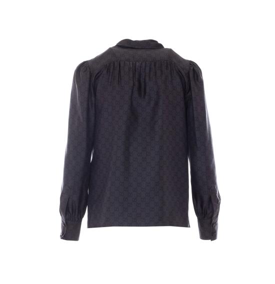 26FW 구찌 보우 디테일 프린트 실크 트윌 셔츠 860513 ZAUUN1120 BLACK - GUCCI