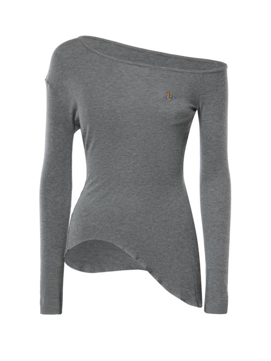 26FW 비비안웨스트우드 Hebo 비대칭 크루넥 반팔 티셔츠 1G01001J J00BOP403 DARK GREY MELANGE