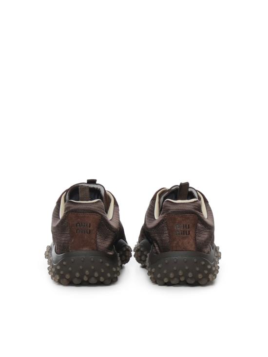26FW 미우미우 버블 테크니컬 패브릭 및 스웨이드 스니커즈 5E806E 3M0KF0003 DARK BROWN - MIU MIU