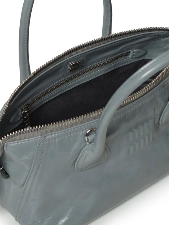 26FW 미우미우 로고 자수 미니 가죽 토트백 가방 5BA338 2A44F0384 SAGE - MIU MIU