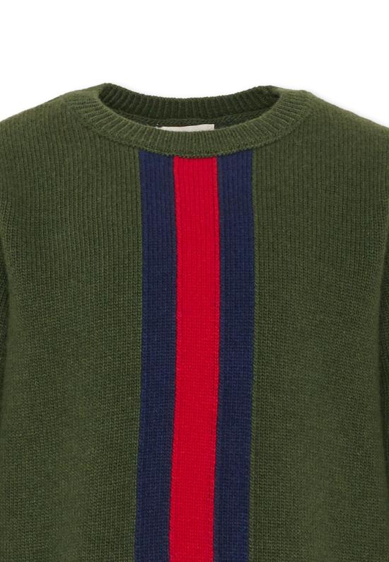 26FW [키즈] 구찌 WEB 스트라이프 울 니트 스웨터 867433 XKFNR 3008 GREEN - GUCCI