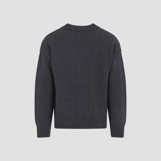 26FW 아미 하트 로고 인타르시아 V넥 가디건 UKC367 018 084 HEATHER GREY RED - AMI
