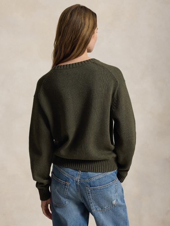 26FW 랄프 로렌 스웨터 Maglione In Misto Lino e Cotone con 폴로 베어 올리바 - RALPH LAUREN