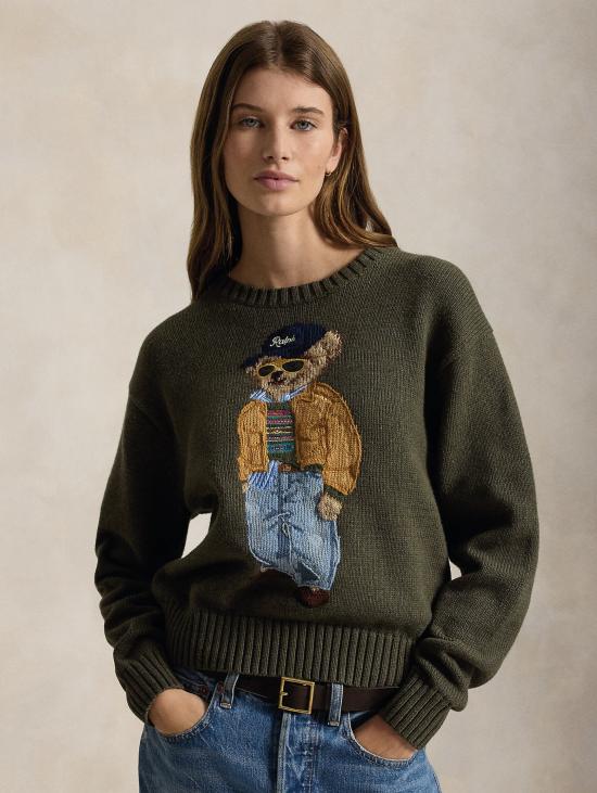 26FW 랄프 로렌 스웨터 Maglione In Misto Lino e Cotone con 폴로 베어 올리바