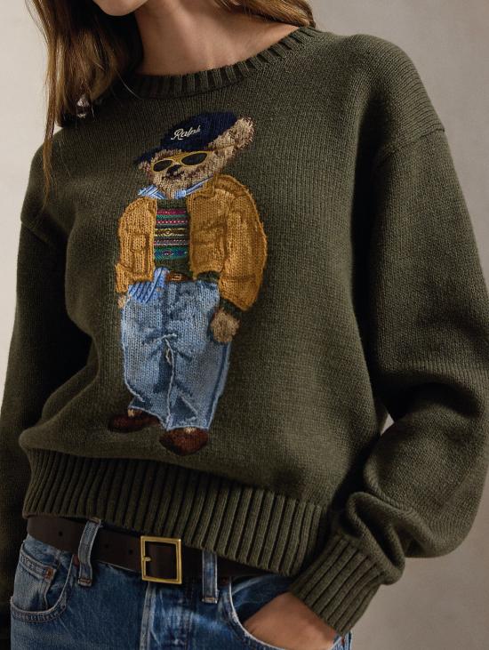 26FW 랄프 로렌 스웨터 Maglione In Misto Lino e Cotone con 폴로 베어 올리바 - RALPH LAUREN