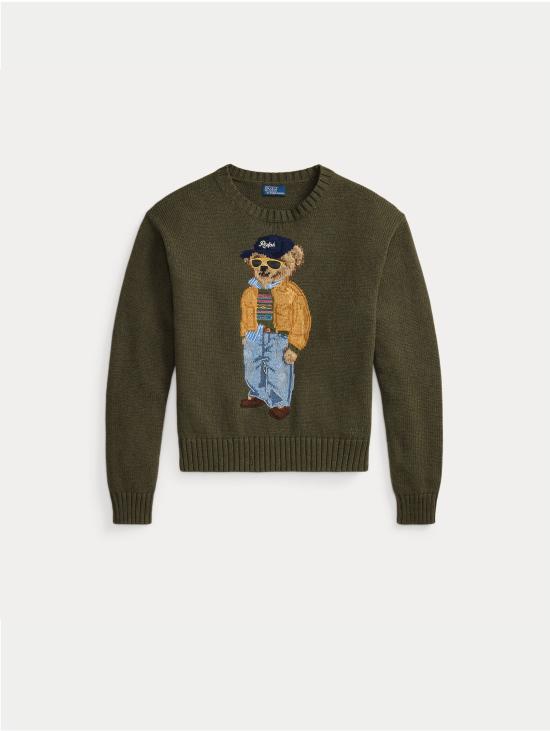 26FW 랄프 로렌 스웨터 Maglione In Misto Lino e Cotone con 폴로 베어 올리바 - RALPH LAUREN