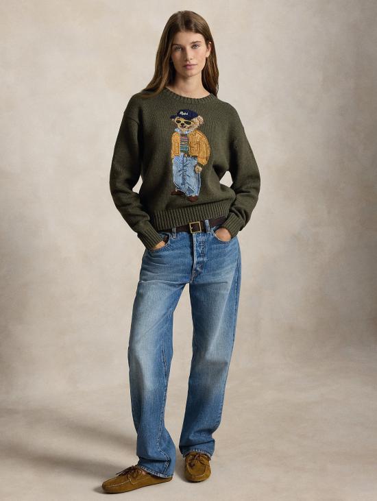 26FW 랄프 로렌 스웨터 Maglione In Misto Lino e Cotone con 폴로 베어 올리바 - RALPH LAUREN