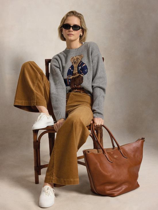 26FW 랄프 로렌 스웨터 Maglione In Misto Lino e Cotone con 폴로 베어 그리지오 - RALPH LAUREN