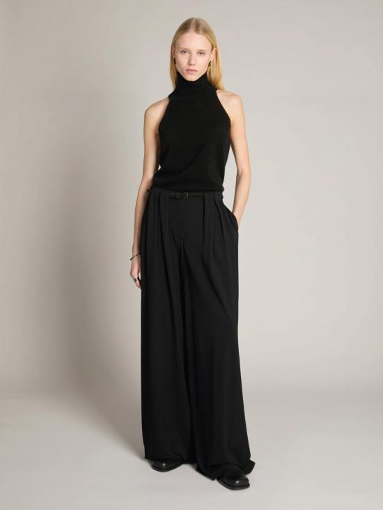 26FW 막스마라 팬츠 Jersey con Gamba Larga e Pieghe Nero를 입은 Pantaloni - MAX MARA