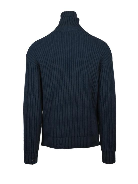 25FW 디스퀘어드2 니트웨어 가죽 디테일이 있는 골지 하이넥 니트 스웨터 - DSQUARED2